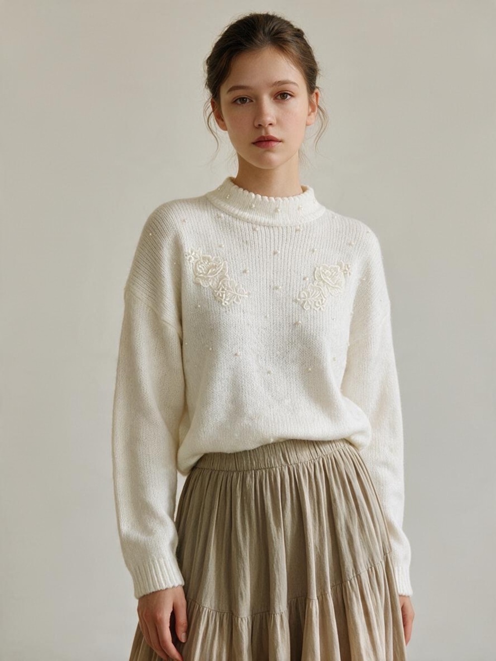 80’s Cottage Beaded Appliqué Sweater